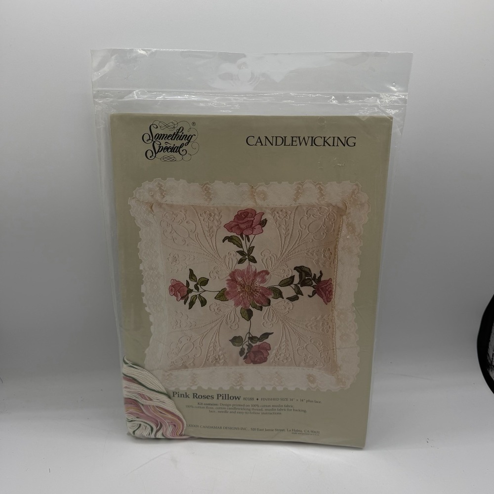 Vintage Candlewicking Pillow Kit Something Special Pink Roses Pillow 80188 NEW